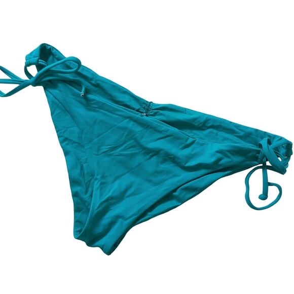 L Space Women's Bikini Bottoms Shirred Cinch Tie String Turquoise Green Large - Picture 1 of 6